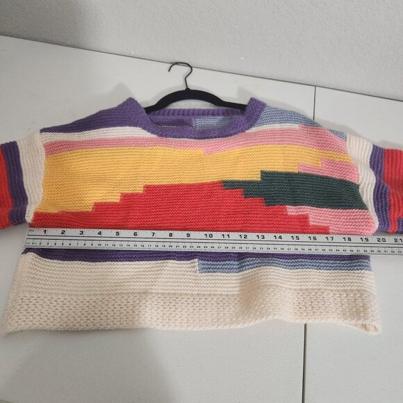 Shein Sweater Cropped Knit Pixelated Stripes Patchwork Medium Crop top - Picture 4 of 8